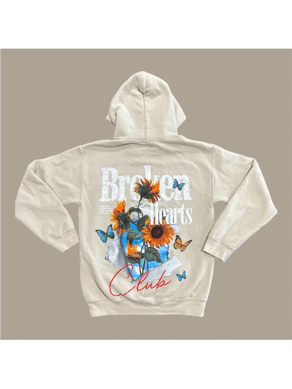 Pacsun Hoodie Mens Small Beige Graphic Skater Spell Out Beach Hooded Sweater